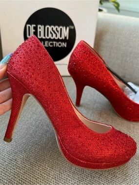 The Blossom Apparel Red Crystal Platform Stiletto Pumps